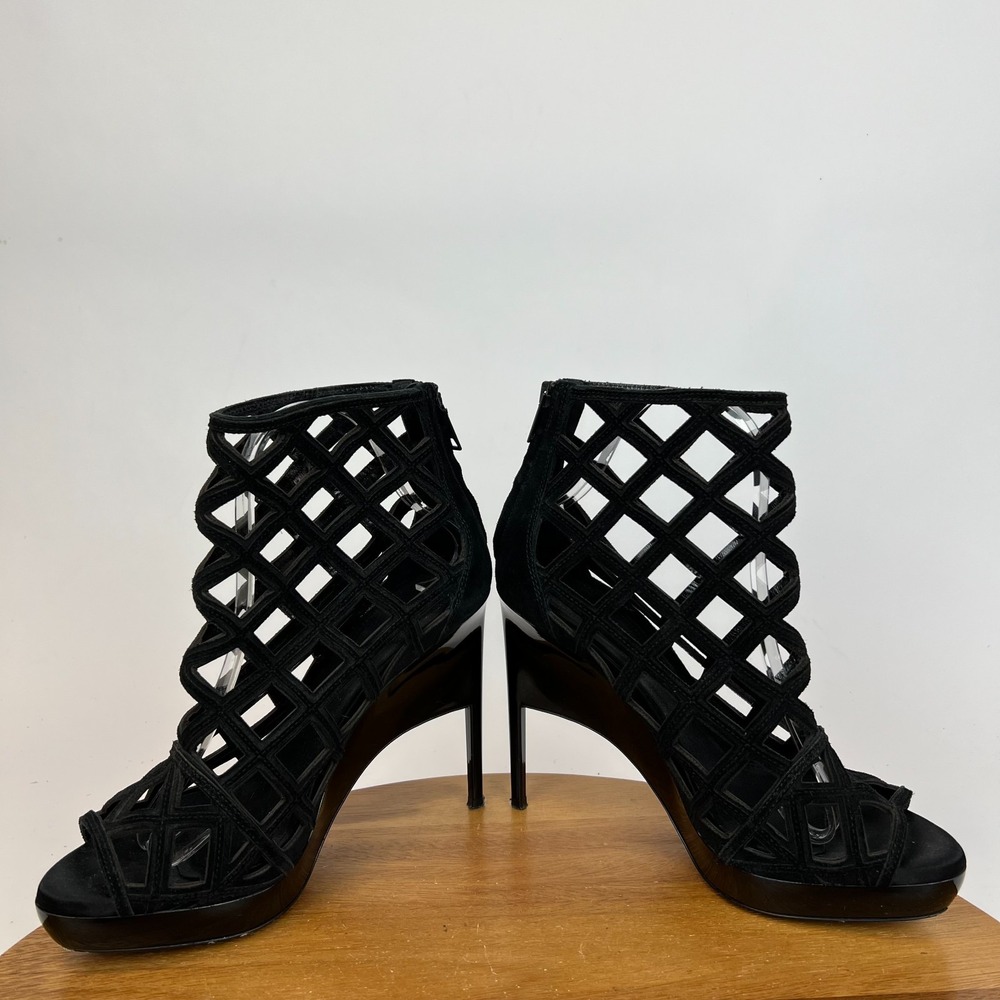 Womens Burberry Edenside Cage Black Suede Heeled Ankle Booties‎ Boots Size EU 39 - Picture 6 of 9